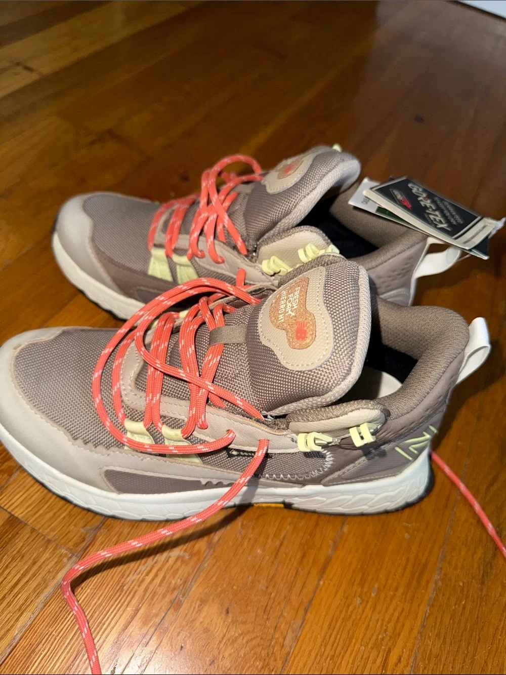 New Balance Kids Taupe Hiking Boots with Coral Laces